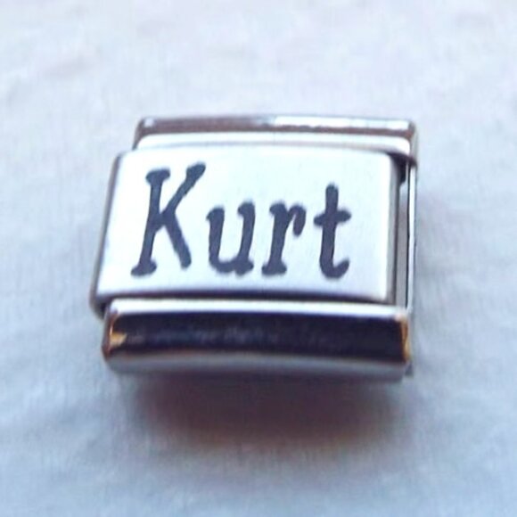 Name Kurt laser 9mm stainless steel italian charm bracelet link new - Picture 1 of 2